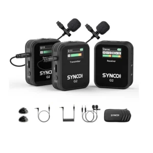SYNCO Wireless Lavalier Microphone, G2(A2) 2.4G Dual Transmitter 48KHz 24Bit Lapel Mic 656FT 8H for Online Class Vlog