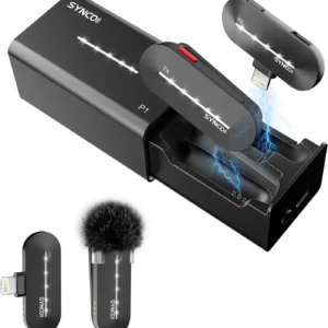 SYNCO Wireless Lavalier Microphone P1SL 2.4GHz Microphones Mobile Phone for iPad with Charging Case for iPhone14/13/12/11/SE