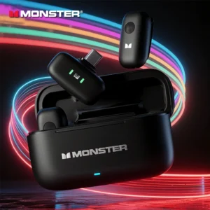 Monster N10 PRO Wireless Lavalier Lapel Microphone for iPhone 7-17 iOS/Android Type-C Phone Live Game Recording Interview Vlog