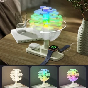 Innovative Lamp Spiral Tree Shape Table Lamp with Colorful Lights And Wireless Phone Watch Charging Pad Bedside Lamp Home Decor