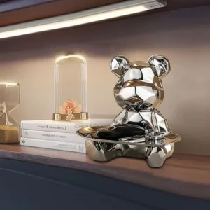 ​Geometric bear statue with tray storage, ceramic plating piggy bank, key, cosmetic storage box, bookshelf statue decoration. [კოდი: 632]