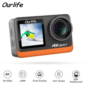 ​Ourlife 4K60FPS Action Camera 2.0 Touch IPS Screen 24MP Wi-Fi 170D EIS 30M Waterproof Helmet Webcam 4X Zoom Optional 6 Filters [კოდი: 48]