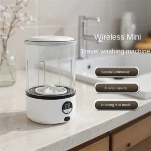 ​A White 2L Mini Washing Machine, 2000Mah, Fully Automatic Portable Turbine Led Washing Cup and Compact for Children's Clothing, Underwear, Panties, and Socks [კოდი: 73]